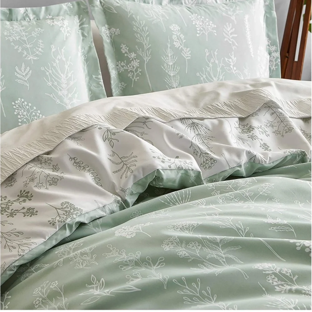 BEDSURE Twin Comforter - Sage Green Reversible Floral Design
